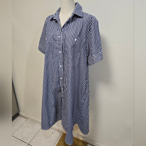 Everlane Daytripper Shirt Dress Dark Navy White Size Large - Picture 5 of 10